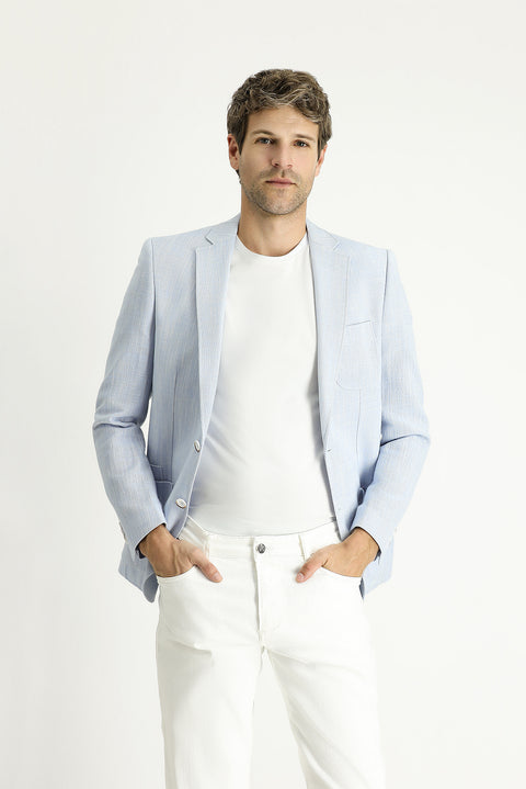 Light Blue 6 Drop Regular Fit Standard Cut Patterned Sport Cotton Jacket
