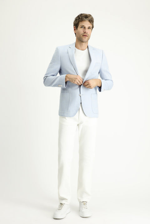 Light Blue 7 Drop Slim Fit Patterned Cotton Sport Jacket