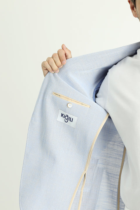 Light Blue 7 Drop Slim Fit Patterned Cotton Sport Jacket