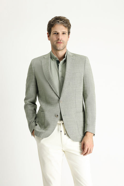 Koyu Haki 7 Drop Slim Fit Dar Kesim Desenli Spor Pamuk Ceket