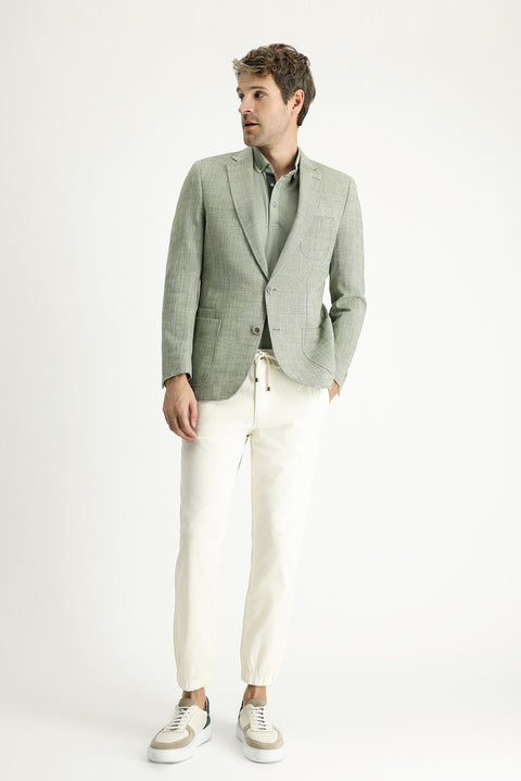 Koyu Haki 7 Drop Slim Fit Dar Kesim Desenli Spor Pamuk Ceket