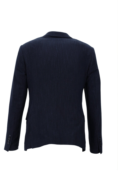 Koyu Lacivert 7 Drop Super Slim Fit Eksra Dar Kesim Desenli Gofre Ceket