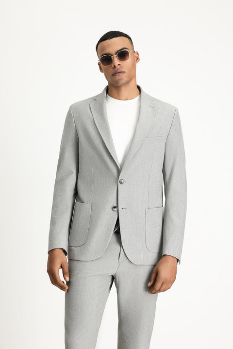 Orta Gri 6 Drop Regular Fit Standart Kesim Desenli Gofre Ceket