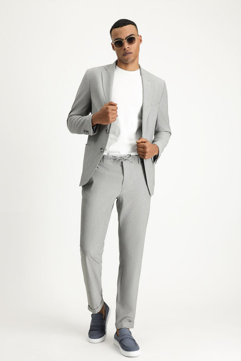 Orta Gri 6 Drop Regular Fit Standart Kesim Desenli Gofre Ceket