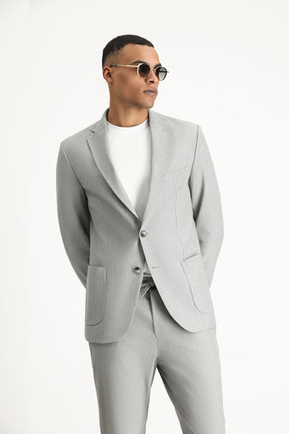  Orta Gri 6 Drop Regular Fit Standart Kesim Desenli Gofre Ceket-Ki??l?