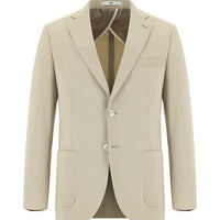 Açık Vizon Regular Fit Polvis Çzgili Seersucker Ceket