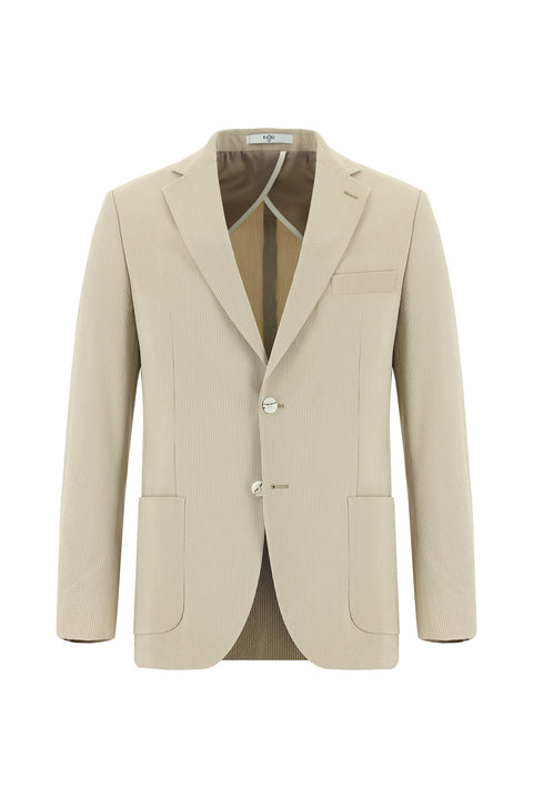 Açık Vizon 6 Drop Regular Fit Standart Kesim Polvis Çzgili Seersucker Ceket