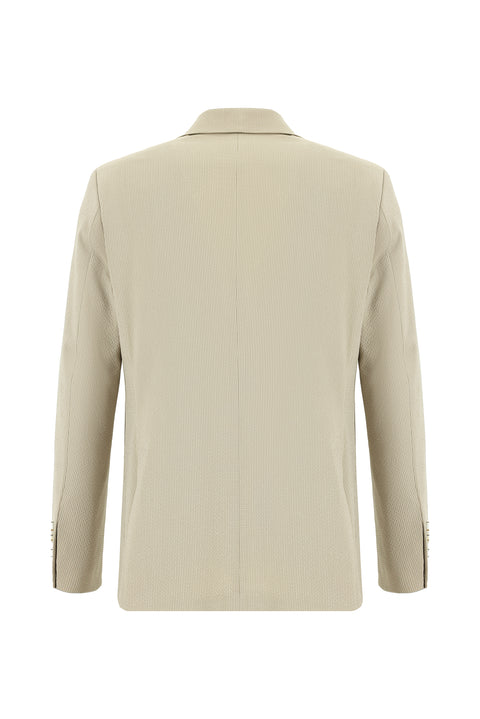 Açık Vizon 6 Drop Regular Fit Standart Kesim Polvis Çzgili Seersucker Ceket