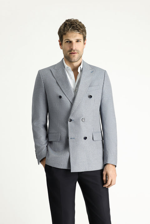 Açık Lacivert 6 Drop Regular Fit Standart Kesim Kruvaze Çizgili Ceket