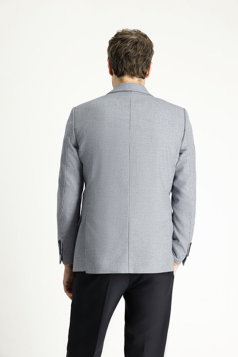 Açık Lacivert 6 Drop Regular Fit Standart Kesim Kruvaze Çizgili Ceket