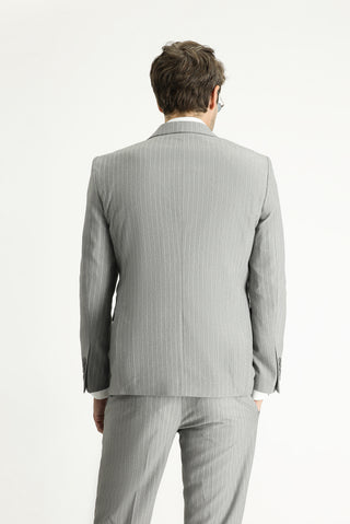  Orta Gri Slim Fit Dar Kesim Çizgili Kruvaze Ceket