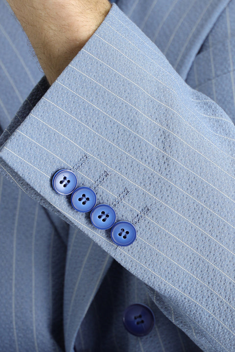 Açık Mavi 7 Drop Slim Fit Dar Kesim Çizgili Kruvaze Ceket