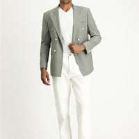 Küf Yeşili Slim Fit Dar Kesim Çizgili Kruvaze Ceket