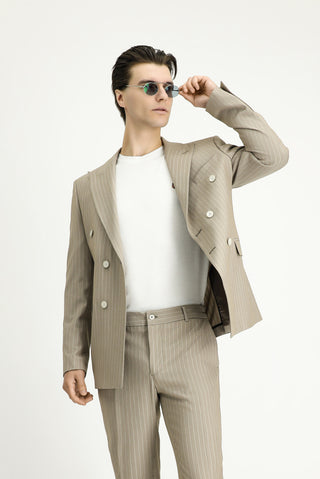  Orta Vizon Slim Fit Dar Kesim Çizgili Kruvaze Ceket