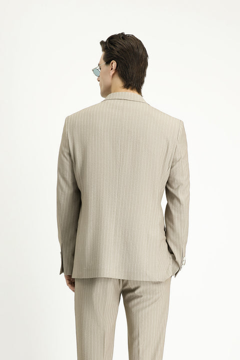 Orta Vizon 7 Drop Slim Fit Dar Kesim Çizgili Kruvaze Ceket