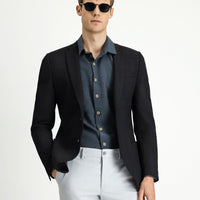 Siyah Super Slim Fit Ekstra Dar Kesim Gofre Ceket