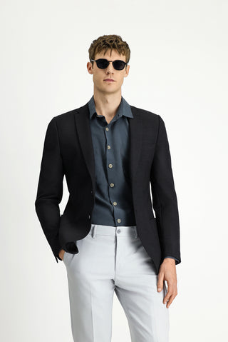  Siyah Super Slim Fit Ekstra Dar Kesim Gofre Ceket