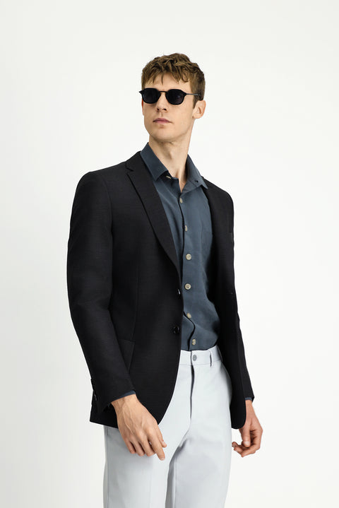 Siyah 7 Drop Super Slim Fit Eksra Dar Kesim Gofre Ceket