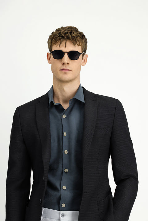 Siyah 7 Drop Super Slim Fit Eksra Dar Kesim Gofre Ceket