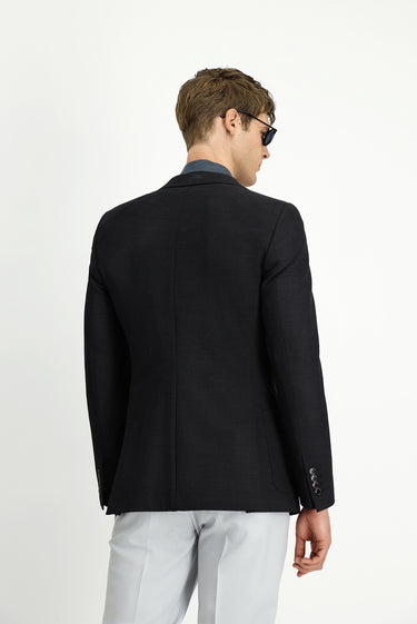 Siyah Super Slim Fit Ekstra Dar Kesim Gofre Ceket