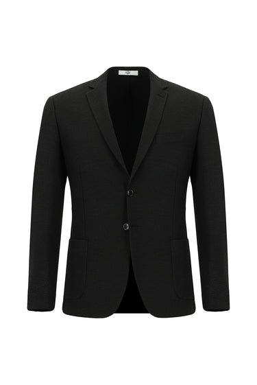 Siyah Super Slim Fit Ekstra Dar Kesim Gofre Ceket