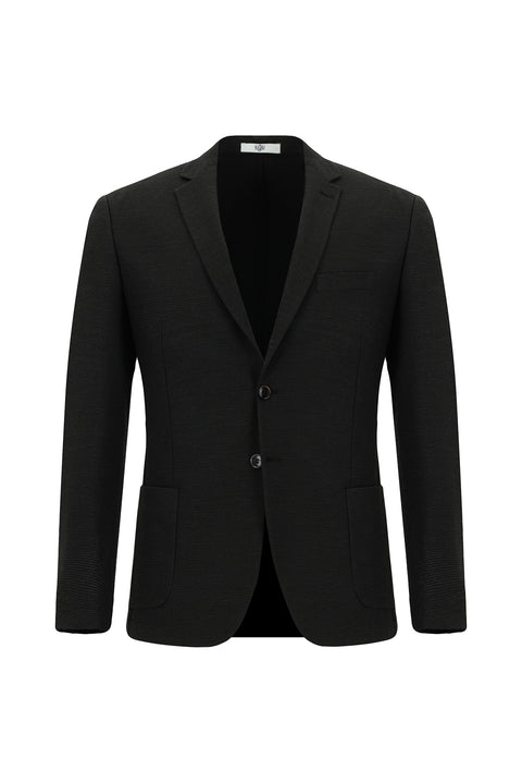 Siyah 7 Drop Super Slim Fit Eksra Dar Kesim Gofre Ceket