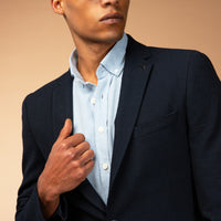 Orta Lacivert Super Slim Fit Ekstra Dar Kesim Gofre Ceket