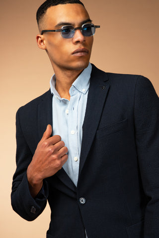  Orta Lacivert Super Slim Fit Ekstra Dar Kesim Gofre Ceket