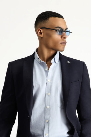  Orta Lacivert Super Slim Fit Ekstra Dar Kesim Gofre Ceket