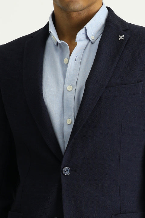 Orta Lacivert 7 Drop Super Slim Fit Eksra Dar Kesim Gofre Ceket