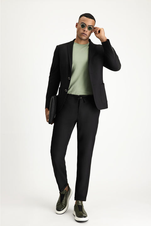 Siyah 7 Drop Super Slim Fit Eksra Dar Kesim Gofre Ceket