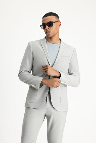  Açık Gri 7 Drop Super Slim Fit Eksra Dar Kesim Gofre Ceket