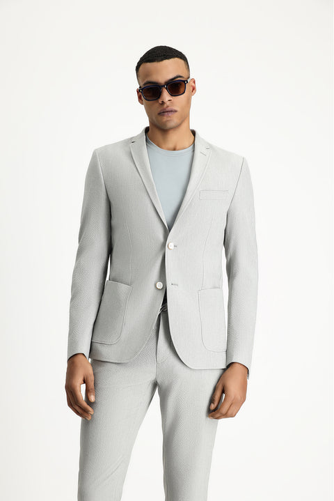 Light Grey 7 Drop Super Slim Fit Extra Narrow Cut Waffle Jacket