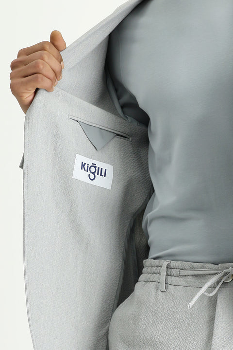 Light Grey 7 Drop Super Slim Fit Extra Narrow Cut Waffle Jacket