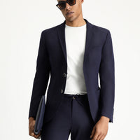 Koyu Lacivert 7 Drop Super Slim Fit Eksra Dar Kesim Gofre Ceket