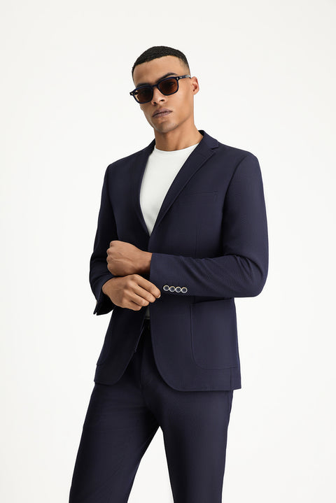 Koyu Lacivert 7 Drop Super Slim Fit Eksra Dar Kesim Gofre Ceket
