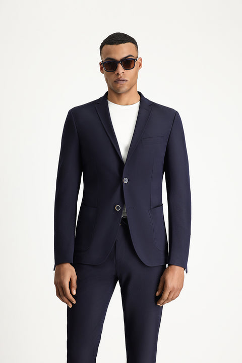 Koyu Lacivert 7 Drop Super Slim Fit Eksra Dar Kesim Gofre Ceket