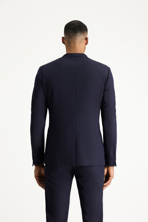 Koyu Lacivert 7 Drop Super Slim Fit Eksra Dar Kesim Gofre Ceket