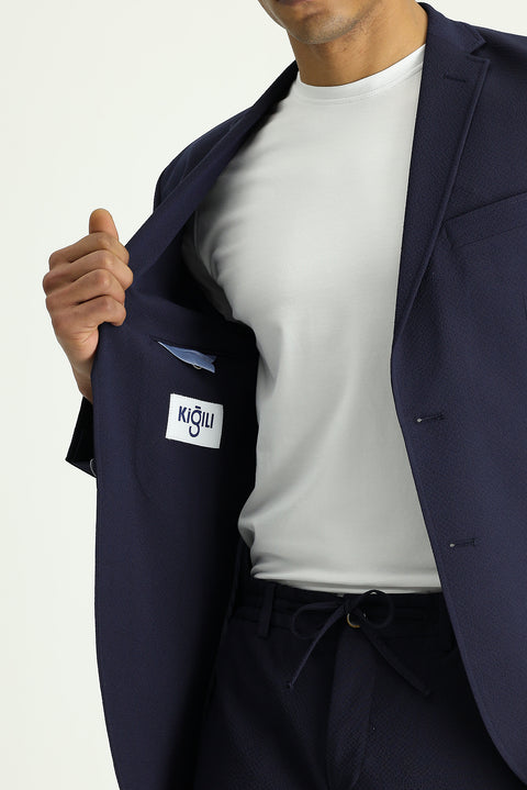 Koyu Lacivert 7 Drop Super Slim Fit Eksra Dar Kesim Gofre Ceket