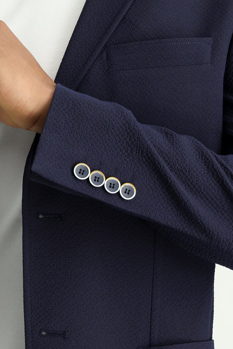 Koyu Lacivert 7 Drop Super Slim Fit Eksra Dar Kesim Gofre Ceket