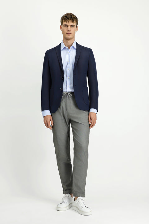 Lacivert 7 Drop Super Slim Fit Eksra Dar Kesim Gofre Ceket