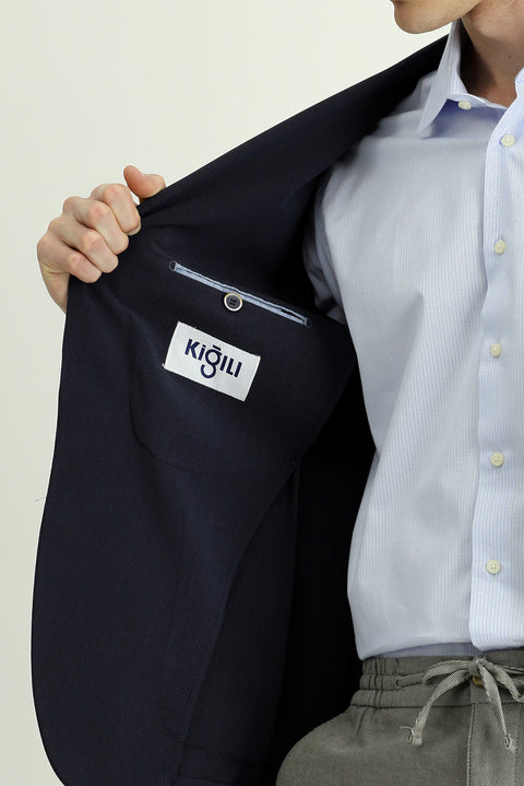 Lacivert 7 Drop Super Slim Fit Eksra Dar Kesim Gofre Ceket