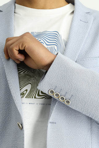  Açık Mavi Super Slim Fit Ekstra Dar Kesim Gofre Ceket