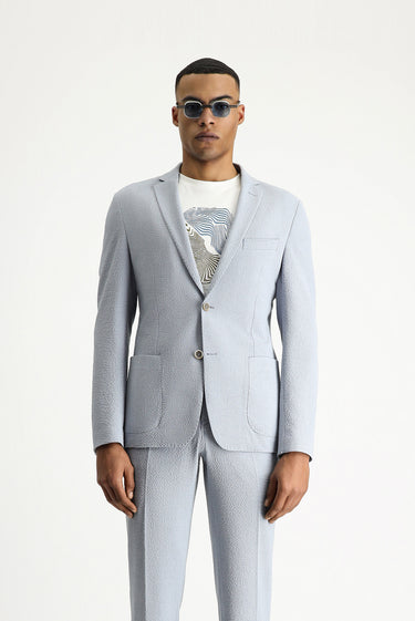  Açık Mavi Super Slim Fit Ekstra Dar Kesim Gofre Ceket