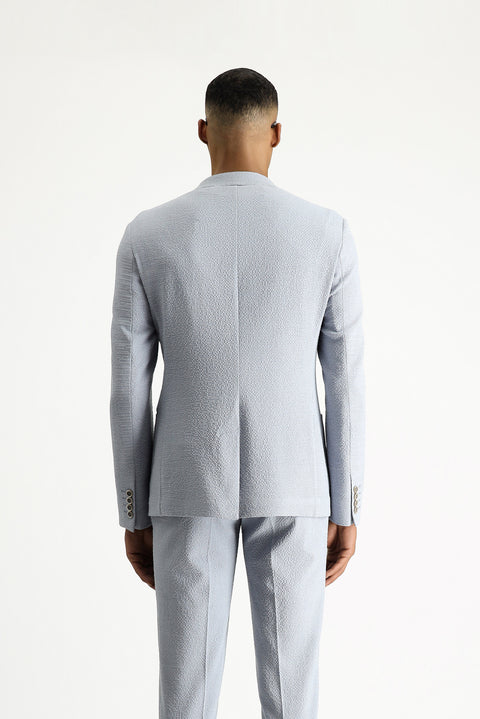 Açık Mavi 7 Drop Super Slim Fit Eksra Dar Kesim Gofre Ceket