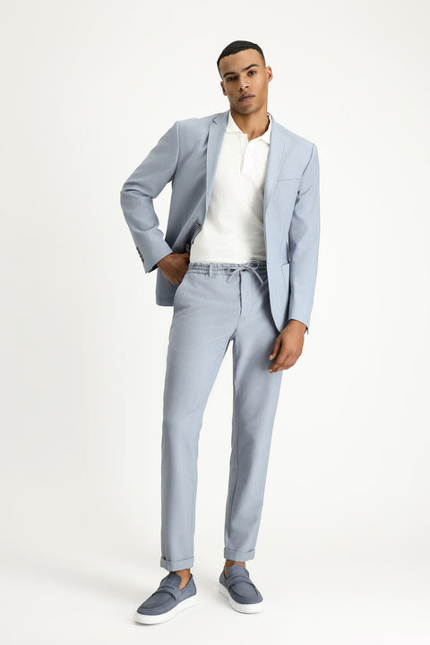 Açık Mavi 7 Drop Super Slim Fit Eksra Dar Kesim Gofre Ceket