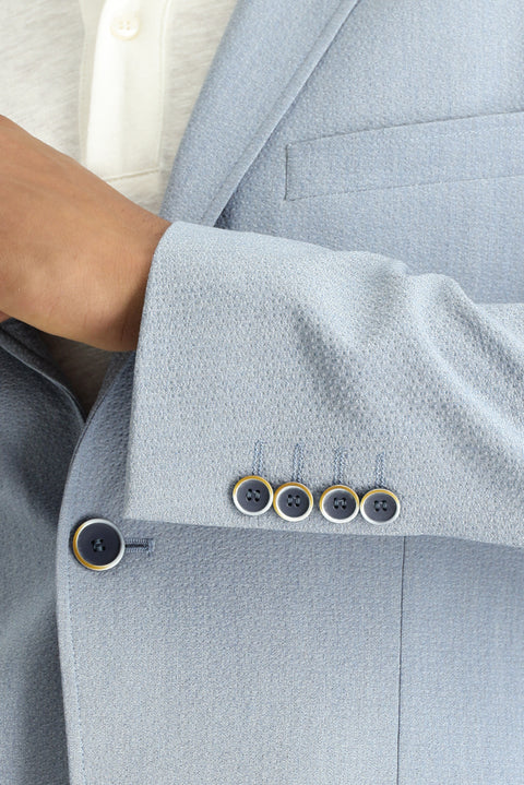 Açık Mavi 7 Drop Super Slim Fit Eksra Dar Kesim Gofre Ceket