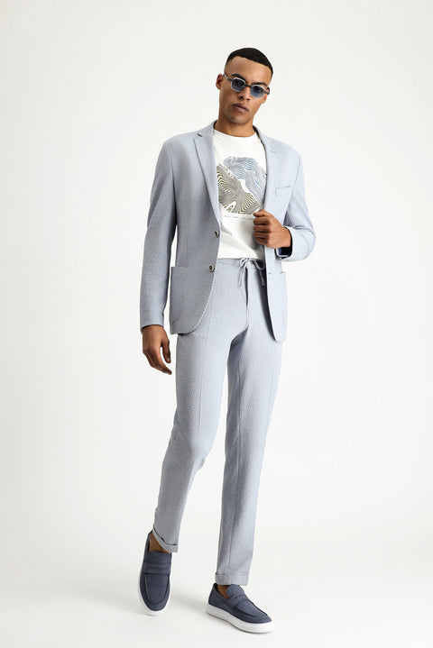 Açık Mavi 7 Drop Super Slim Fit Eksra Dar Kesim Gofre Ceket