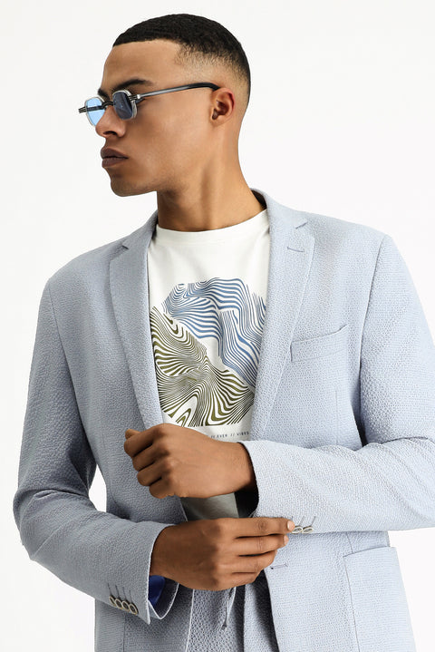 Açık Mavi 7 Drop Super Slim Fit Eksra Dar Kesim Gofre Ceket