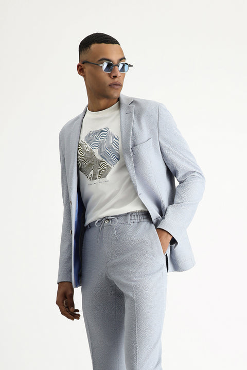 Açık Mavi 7 Drop Super Slim Fit Eksra Dar Kesim Gofre Ceket